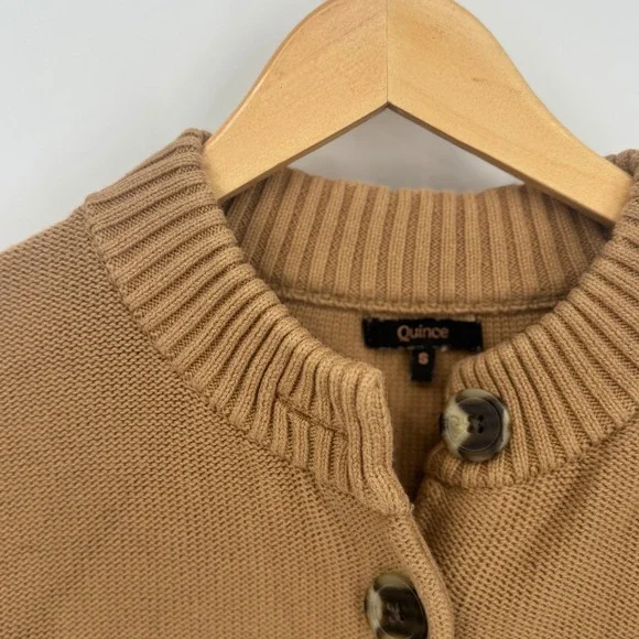 Quince Knit Button Front Cardigan Sweater Camel Tan Crew Neck Size Small - Picture 5 of 12